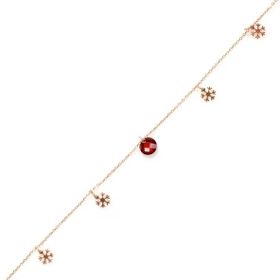 Najm Al Sahra 925 Ayar Rose Gümüş Yuvarlak Garnet Taşlı Kar Tanesi Halhal