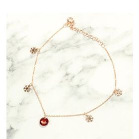 Najm Al Sahra 925 Ayar Rose Gümüş Yuvarlak Garnet Taşlı Kar Tanesi Halhal