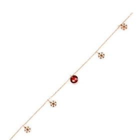 Najm Al Sahra 925 Ayar Rose Gümüş Yuvarlak Garnet Taşlı Kar Tanesi Halhal