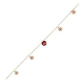 Najm Al Sahra 925 Ayar Rose Gümüş Yuvarlak Garnet Taşlı Kar Tanesi Halhal