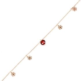 Najm Al Sahra 925 Ayar Rose Gümüş Yuvarlak Garnet Taşlı Kar Tanesi Halhal