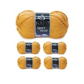 Nako 10129 Hardal 5 Adet Sport Wool Atkı Bere Ceket Yelek Örgü İpi Yünü