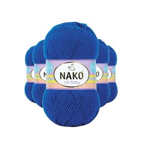 Nako 10346 Elite Baby 5 Adet Saks Mavi El Örgü İpi Tüylenmeyen Bebek Yünü