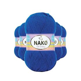 Nako 10346 Elite Baby 5 Adet Saks Mavi El Örgü İpi Tüylenmeyen Bebek Yünü