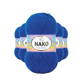 Nako 10346 Elite Baby 5 Adet Saks Mavi El Örgü İpi Tüylenmeyen Bebek Yünü
