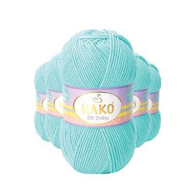 Nako 10535 5 Adet Açık Turkuaz Elite Baby El Örgü İpi Tüylenmeyen Bebek Yünü