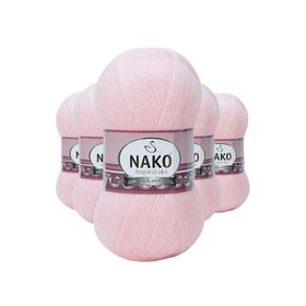 Nako 11502 Angora 5 Adet Pembe Lüks El Örgü İpi