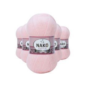 Nako 11502 Angora 5 Adet Pembe Lüks El Örgü İpi