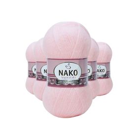 Nako 11502 Angora 5 Adet Pembe Lüks El Örgü İpi