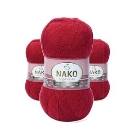 Nako 1175 3 Adet Angora Lüks Koyu Kırmızı El Örgü İpi
