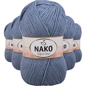 Nako 1986 Süper İnci 5 Adet 100 gr Kot Mavi El Örgü İpi