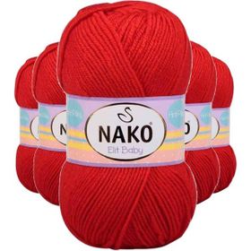 Nako 207 5 Adet Alev Kırmızı Elite Baby El Örgü İpi Tüylenmeyen Bebek Yünü