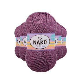 Nako 21352 5 Adet Pembe Gri Elite Baby El Örgü İpi Tüylenmeyen Bebek Yünü