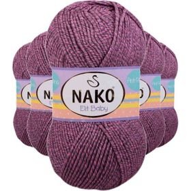 Nako 21352 5 Adet Pembe Gri Elite Baby El Örgü İpi Tüylenmeyen Bebek Yünü