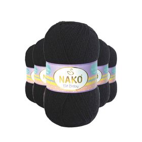 Nako 217 5 Adet Siyah Elite Baby El Örgü İpi Tüylenmeyen Bebek Yünü