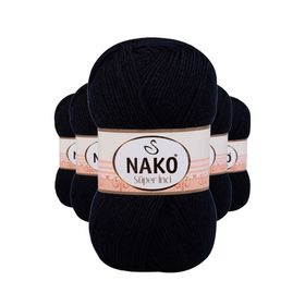 Nako 217 Süper İnci 5 Adet 100 gr Siyah El Örgü İpi