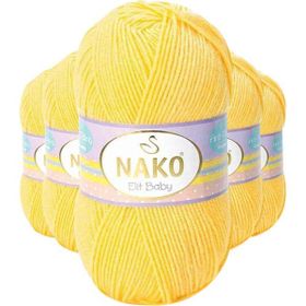 Nako 2857 5 Adet Sarı Elite Baby El Örgü İpi Tüylenmeyen Bebek Yünü