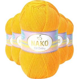 Nako 4674 5 Adet Koyu Sarı Elite Baby El Örgü İpi Tüylenmeyen Bebek Yünü