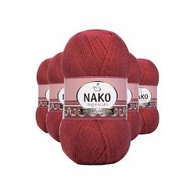 Nako 6679 Angora 5 Adet Bordo Lüks El Örgü İpi