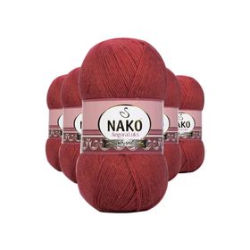 Nako 6679 Angora 5 Adet Bordo Lüks El Örgü İpi