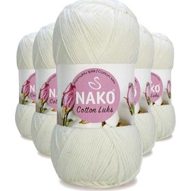 Nako 97570 5 Adet Süt Beyaz Cotton Lüks Yelek Tunik Kazak Bluz Hırka İpi Yünü