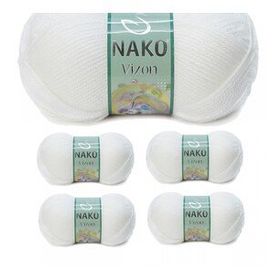 Nako No: 208 Vizon Premium Akrilik 5 Adet Beyaz El Örgü İpi Yünü
