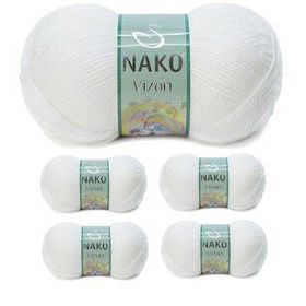 Nako No: 208 Vizon Premium Akrilik 5 Adet Beyaz El Örgü İpi Yünü