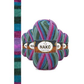 Nako No: 82408 Vega Stripe Premium Akrilik 5 Adet El Örgü İpi Yünü