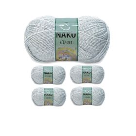 Nako Renk No:195 Açık Gri Melanj 5 Adet Vizon Premium Akrilik El Örgü İpi Yünü