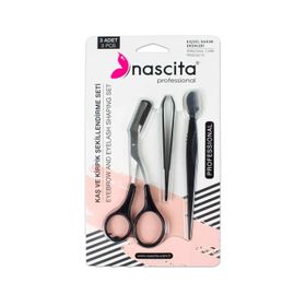 Nascita 11 Kaş ve Kirpik Şekillendirme 3'lü Set Makas Cımbız Ustura