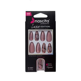 Nascita S282 Luxe Edition Badem Pembe Siyah 24'lü Takma Tırnak