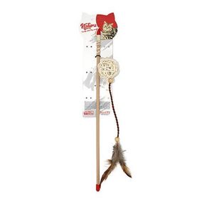 Natura 45 cm Deri Tüylü Bambu Top Kedi Olta Oyuncağı