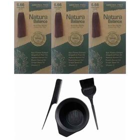 Natura Balance 6.66 Vişne Kızılı 3 Adet Saç Boyası + Saç Boyama Seti