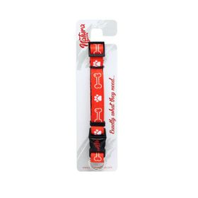 Natura Kırmızı 25-35 cm Yetişkin Köpekler İçin Pati Ve Kemik Desenli Boyun Tasması