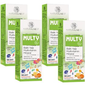 NaturalNest Multy Balık Yağı Multivitamin Mineral 4x150 ml Şurup