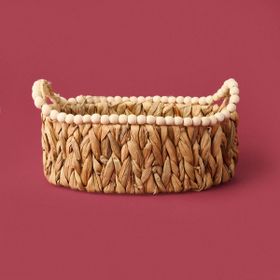 Naturalove 33x20x12 cm Kahverengi Boncuklu Hasır Sepet