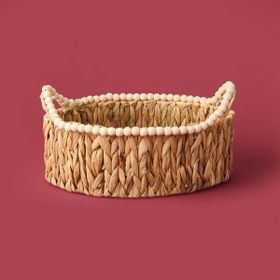 Naturalove 38x24x14 cm Kahverengi Boncuklu Hasır Sepet