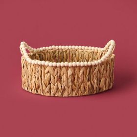 Naturalove 38x24x14 cm Kahverengi Boncuklu Hasır Sepet