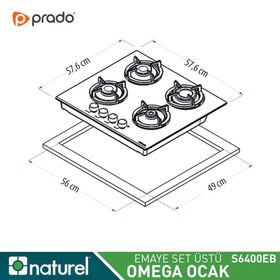 Naturel Omega S 6400 EB 4 Gözlü Gazlı Emaye Yüzeyli Set Üstü Ocak Beyaz