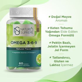 Nature's Supreme Omega 3-6-9 Gummy Yeşil Limon 60'lı Takviye Edici Gıda