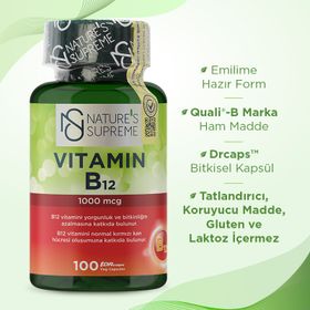 Nature's Supreme Vitamin B12 1000 mcg İçeren 100 Kapsül
