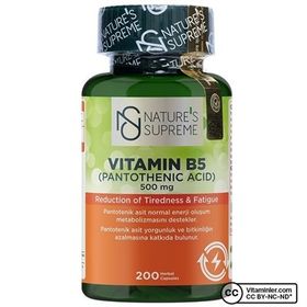 Nature's Supreme Vitamin B5 500 mg İçeren 200 Kapsül
