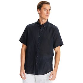 Nautica W35100T 0TB Siyah Keten Kısa Kollu Erkek Gömlek