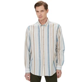 Nautica W45405T.4N9 Mavi Classıc Fit Uzun Kollu Çizgili Erkek Gömlek