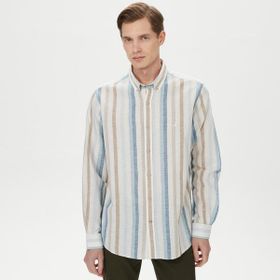 Nautica W45405T.4N9 Mavi Classıc Fit Uzun Kollu Çizgili Erkek Gömlek