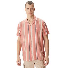Nautica W45416T.80E Turuncu Classıc Fit Kısa Kollu Çizgili Erkek Gömlek