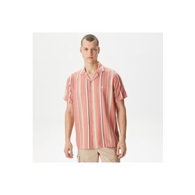 Nautica W45416T.80E Turuncu Classıc Fit Kısa Kollu Çizgili Erkek Gömlek