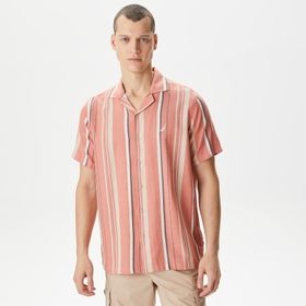 Nautica W45416T.80E Turuncu Classıc Fit Kısa Kollu Çizgili Erkek Gömlek
