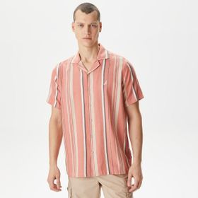 Nautica W45416T.80E Turuncu Classıc Fit Kısa Kollu Çizgili Erkek Gömlek