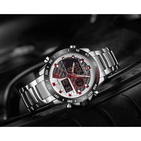 Naviforce NF9171 Dijital Alarmlı Çelik Kordon Erkek Kol Saati